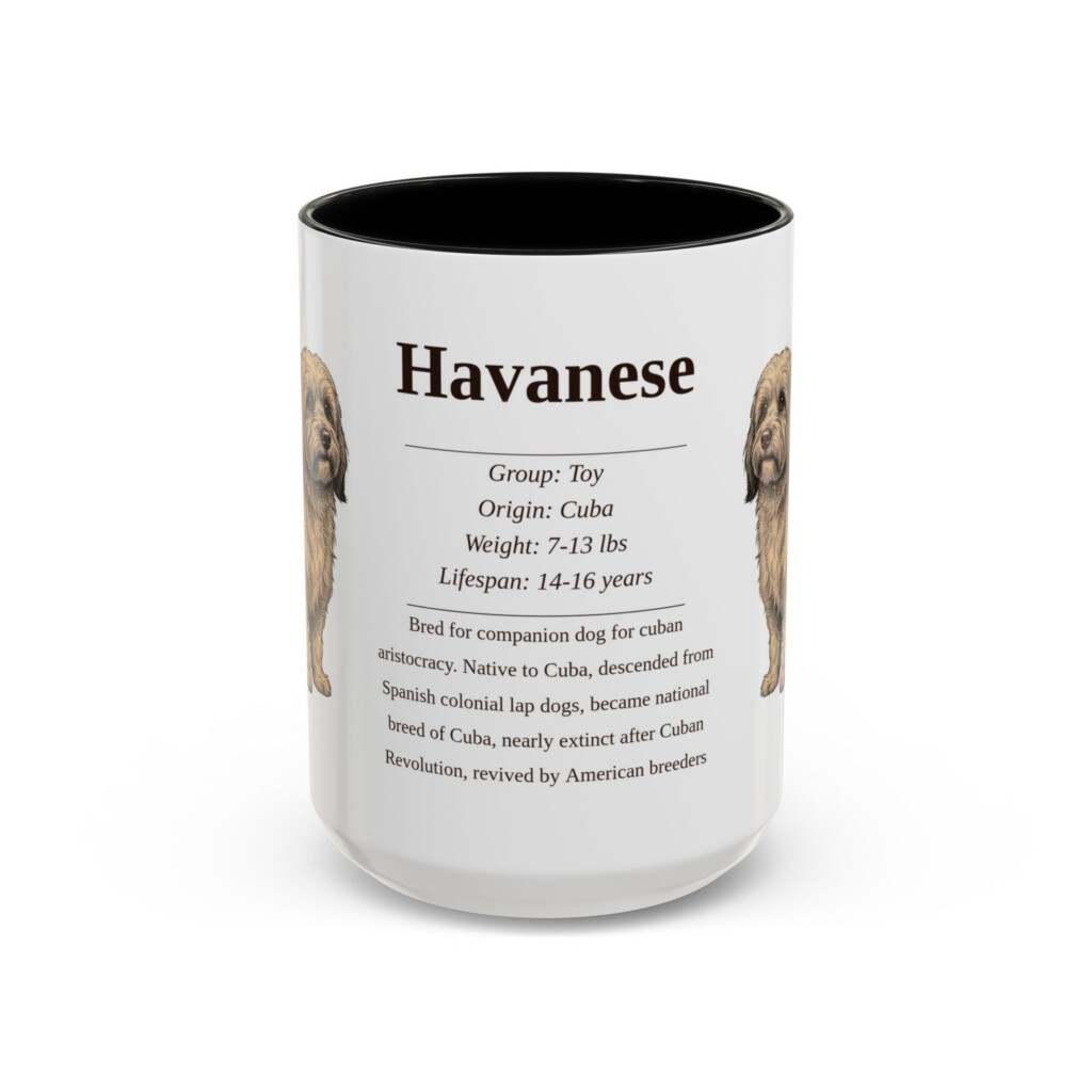 15oz Havanese Mug, Illustrated Dog Breed Facts Coffee Mug, Vintage Dog Keepsake Gift