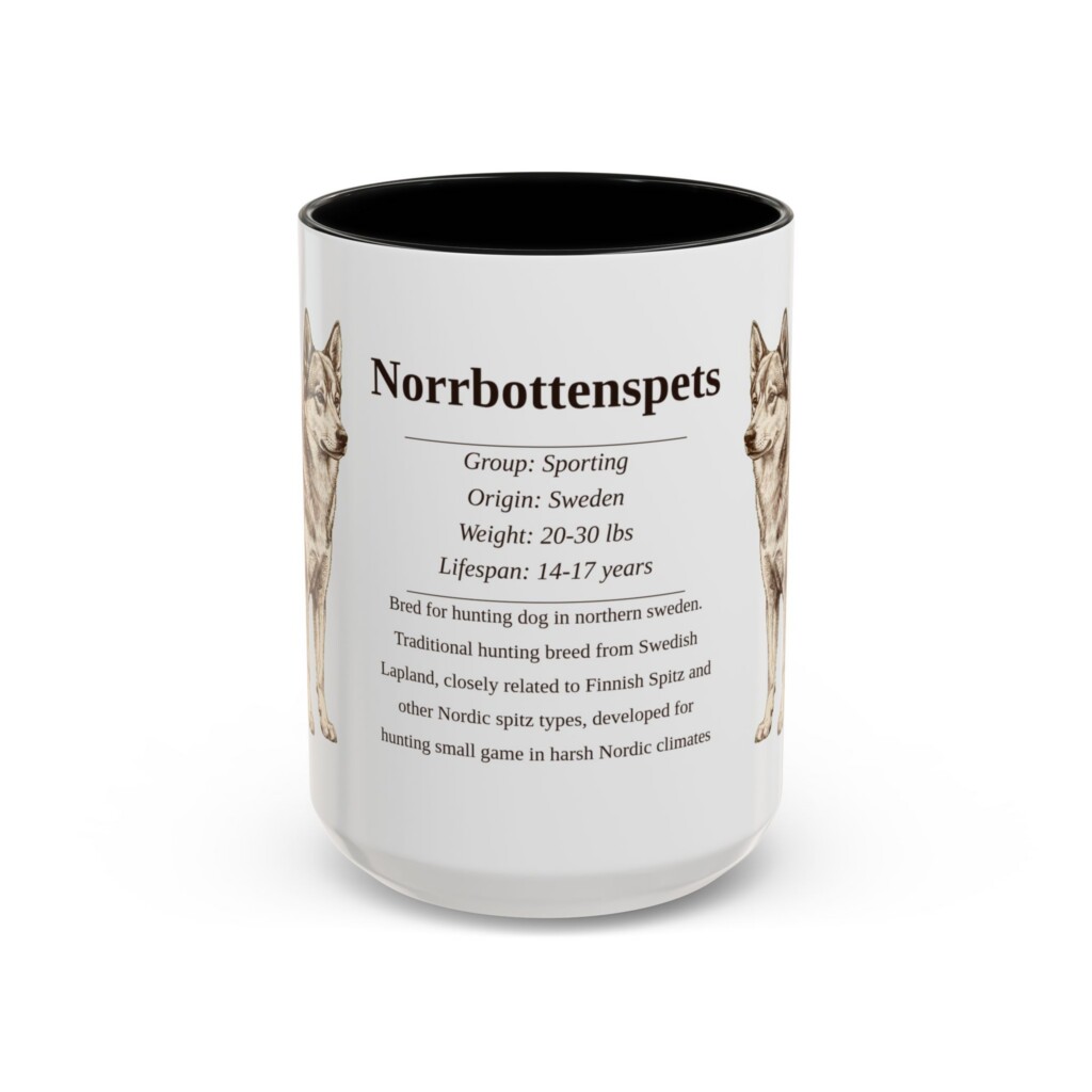 15oz Norrbottenspets Mug, Illustrated Dog Breed Facts Coffee Mug, Vintage Dog Keepsake Gift