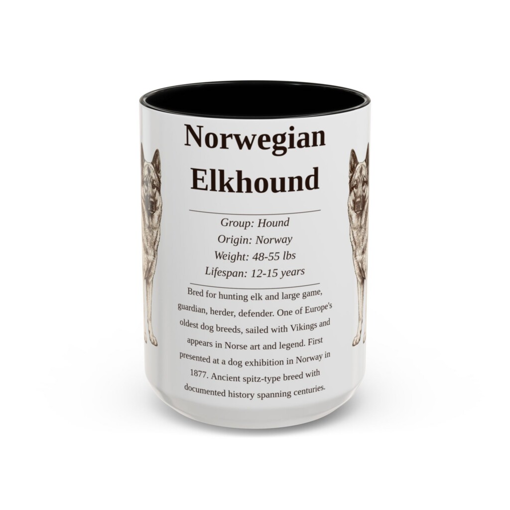 13128981193588070805_2048.jpeg 15oz Norwegian Elkhound Mug, Illustrated Dog Breed Facts Coffee Mug, Vintage Dog Keepsake Gift