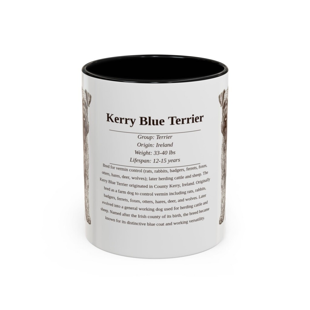 11oz Kerry Blue Terrier Mug, Illustrated Dog Breed Facts Coffee Mug, Vintage Dog Keepsake Gift