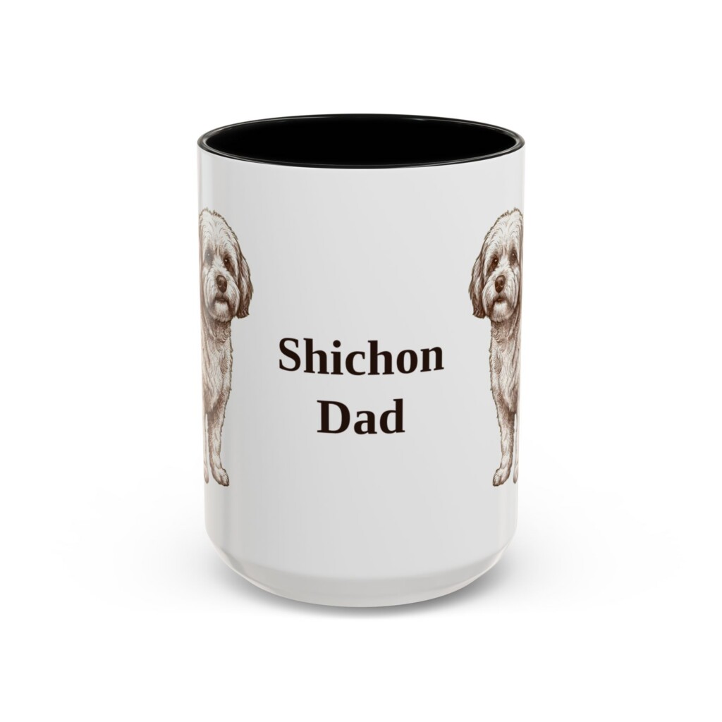 15oz Shichon Dog Dad Mug, Vintage Sketch Coffee Mug, Dog Dad Gift