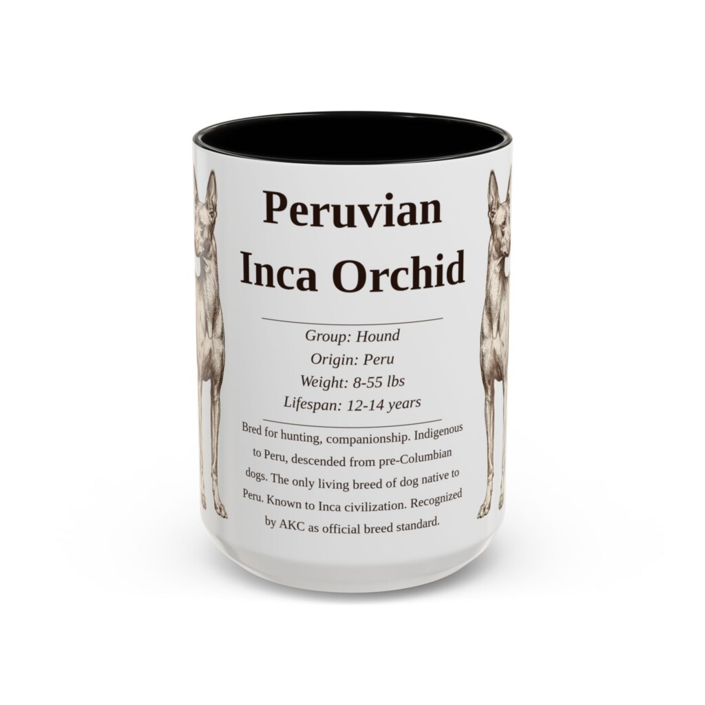 15oz Peruvian Inca Orchid Mug, Illustrated Dog Breed Facts Coffee Mug, Vintage Dog Keepsake Gift