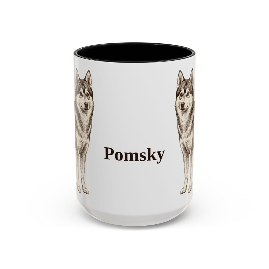 15oz Pomsky Mug, Vintage Dog Portrait Coffee Mug, Dog Lover Gift