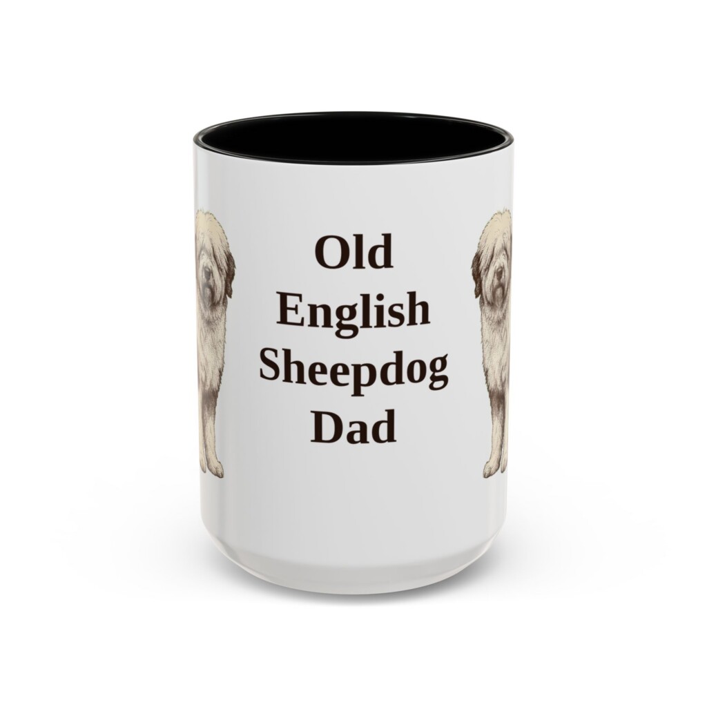 15oz Old English Sheepdog Dog Dad Mug, Vintage Sketch Coffee Mug, Dog Dad Gift