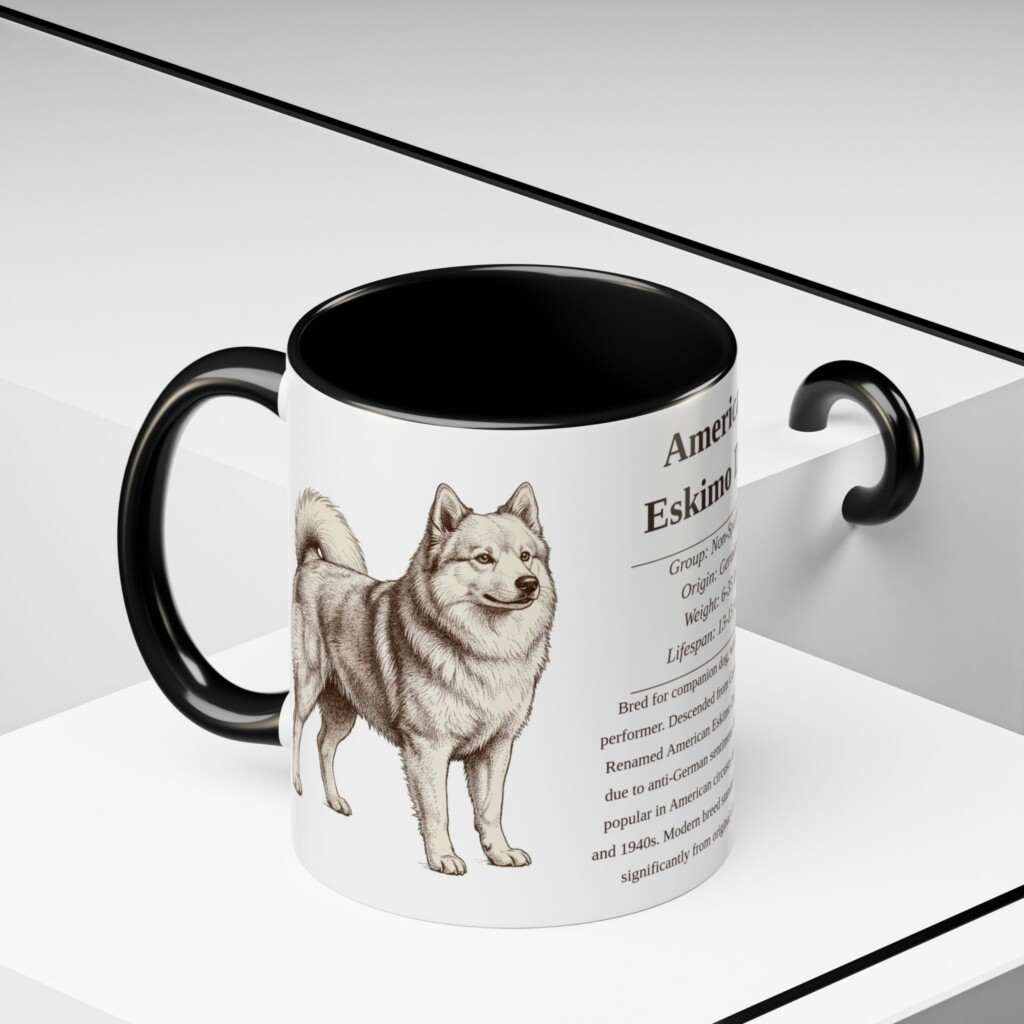 11oz American Eskimo Dog Mug, Black, lifestyle photo