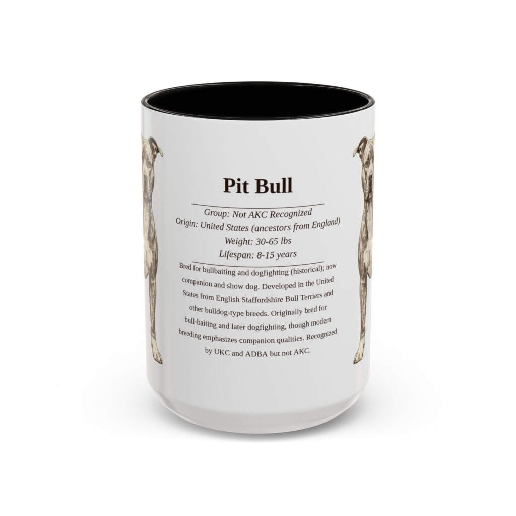 15oz Pit Bull Mug, Illustrated Dog Breed Facts Coffee Mug, Vintage Dog Keepsake Gift