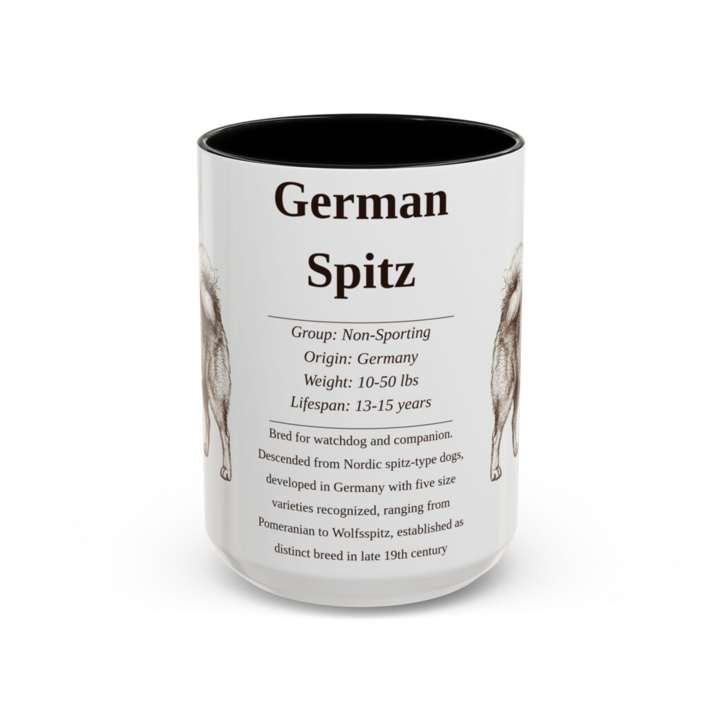 15oz German Spitz Mug, Illustrated Dog Breed Facts Coffee Mug, Vintage Dog Keepsake Gift