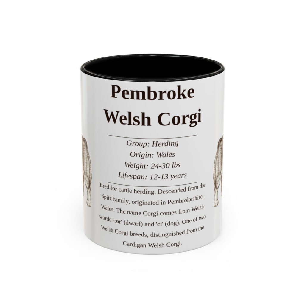 11oz Pembroke Welsh Corgi Mug, Illustrated Dog Breed Facts Coffee Mug, Vintage Dog Keepsake Gift
