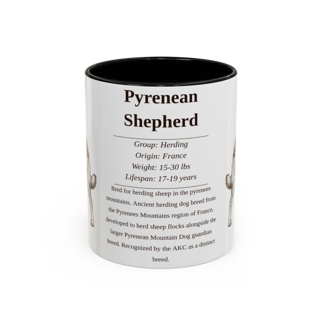 11oz Pyrenean Shepherd Mug, Illustrated Dog Breed Facts Coffee Mug, Vintage Dog Keepsake Gift