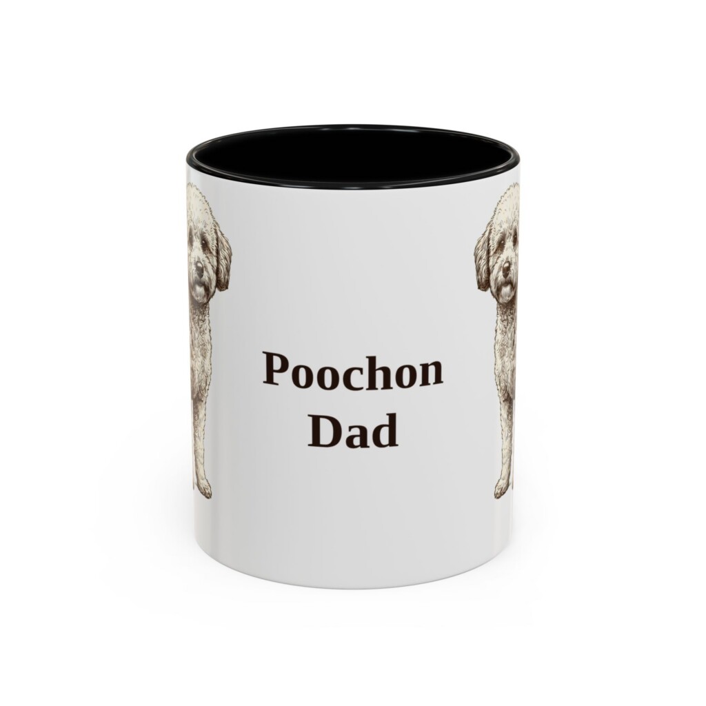 11oz Poochon Dog Dad Mug, Vintage Sketch Coffee Mug, Dog Dad Gift