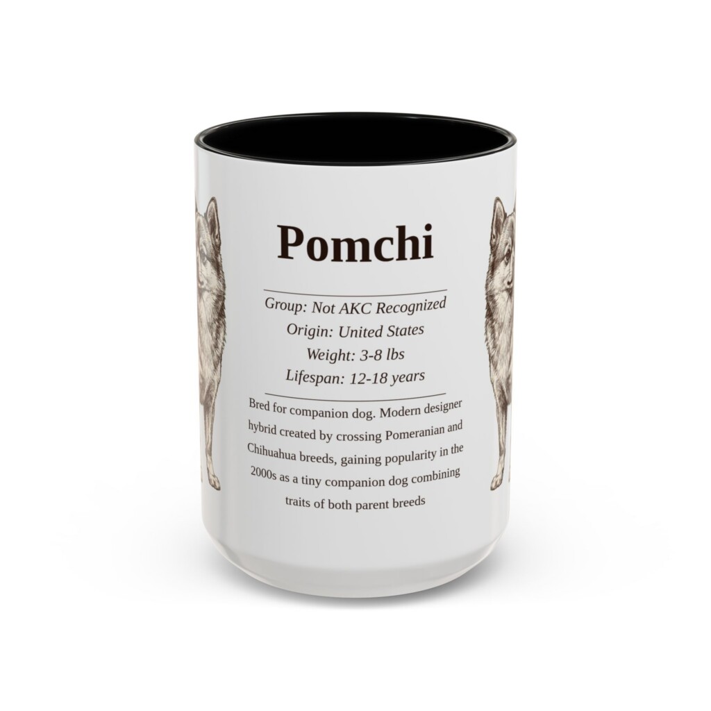 15oz Pomchi Mug, Illustrated Dog Breed Facts Coffee Mug, Vintage Dog Keepsake Gift