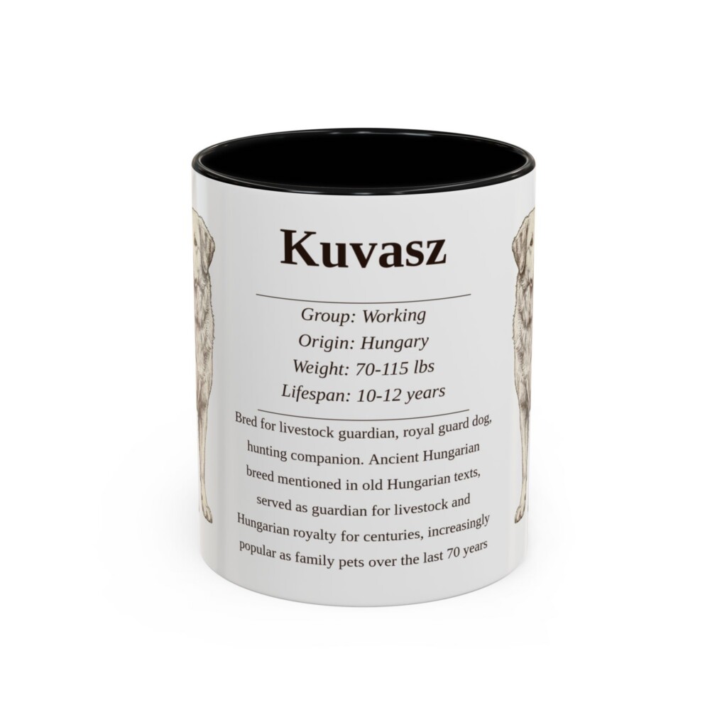 11oz Kuvasz Mug, Illustrated Dog Breed Facts Coffee Mug, Vintage Dog Keepsake Gift