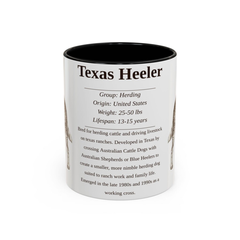 11oz Texas Heeler Mug, Illustrated Dog Breed Facts Coffee Mug, Vintage Dog Keepsake Gift