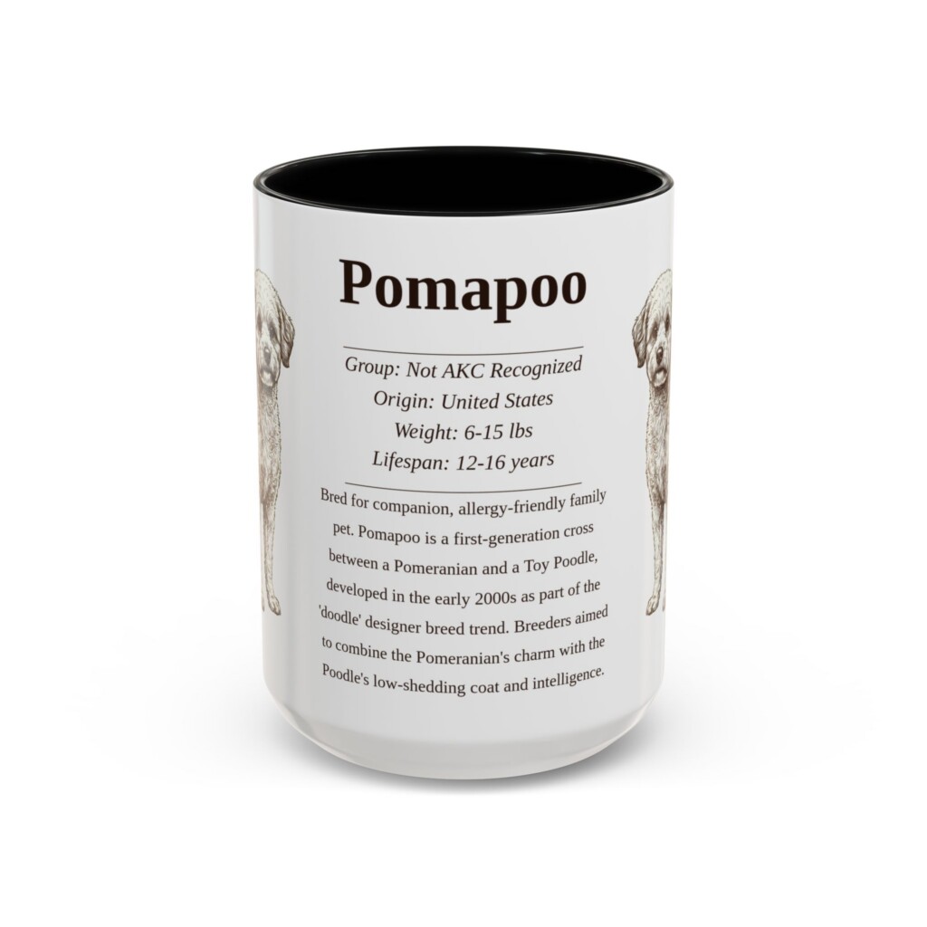 15oz Pomapoo Mug, Illustrated Dog Breed Facts Coffee Mug, Vintage Dog Keepsake Gift