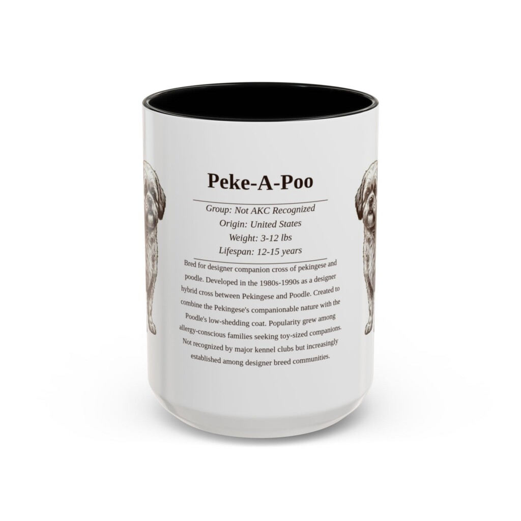 15oz Peke-A-Poo Mug, Illustrated Dog Breed Facts Coffee Mug, Vintage Dog Keepsake Gift