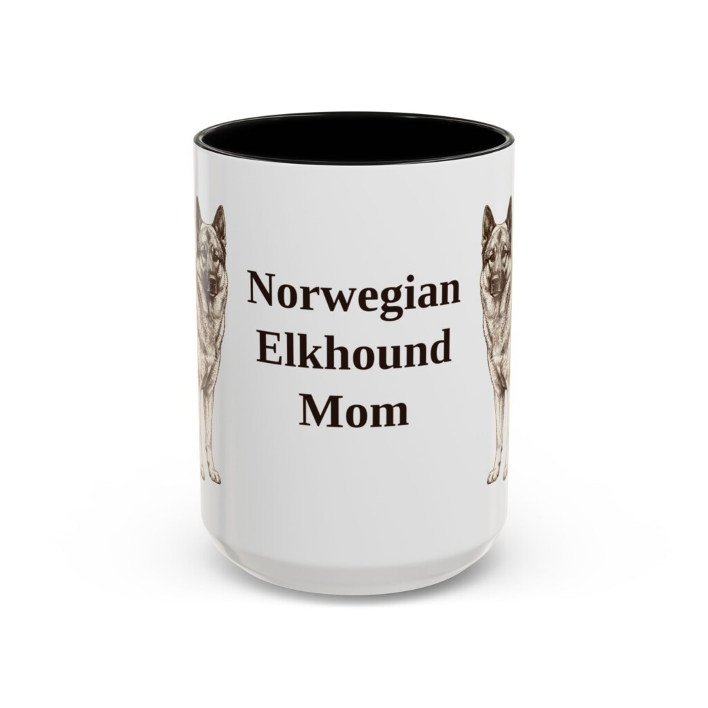 15oz Norwegian Elkhound Dog Mom Mug, Vintage Sketch Coffee Mug, Dog Mom Gift