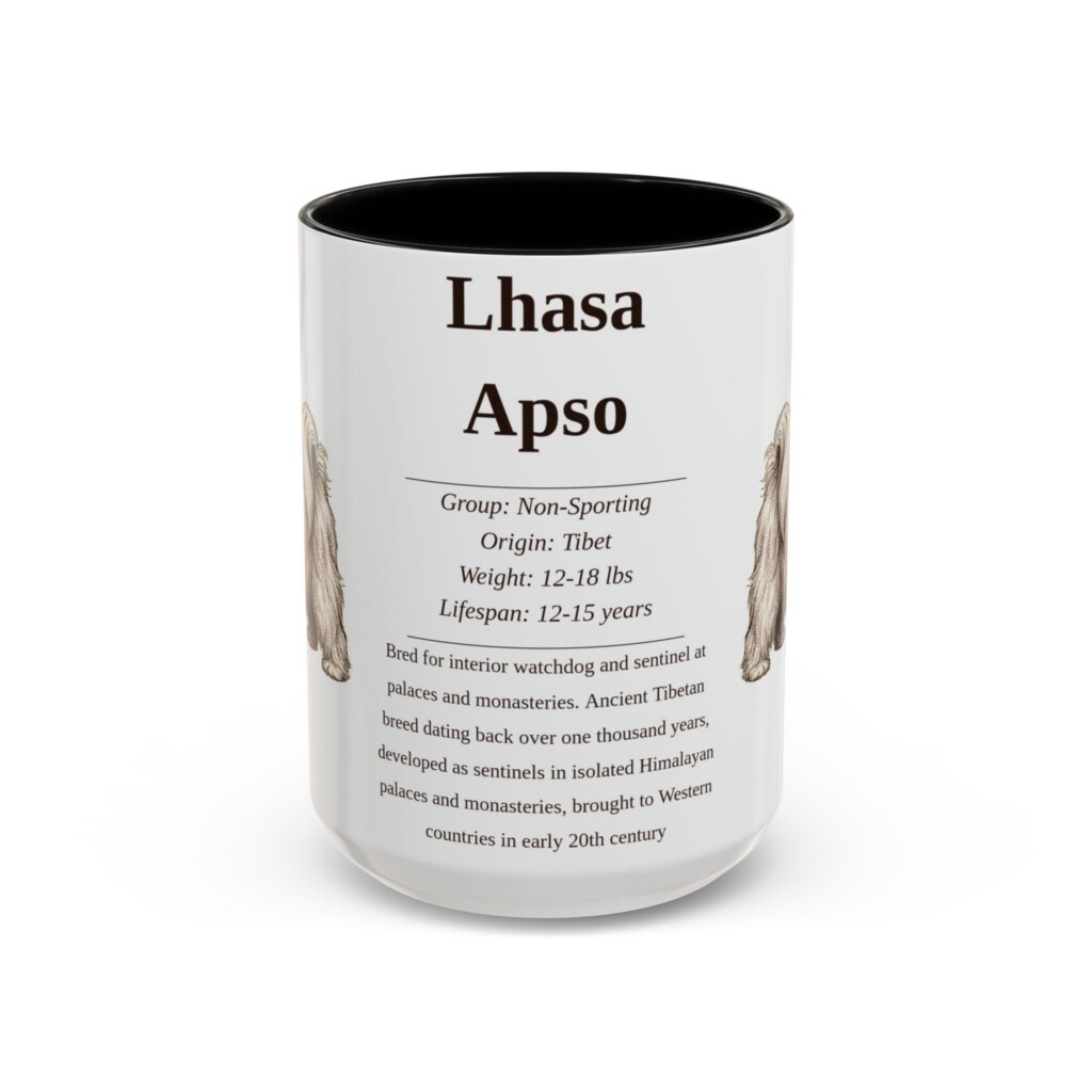 15oz Lhasa Apso Mug, Illustrated Dog Breed Facts Coffee Mug, Vintage Dog Keepsake Gift