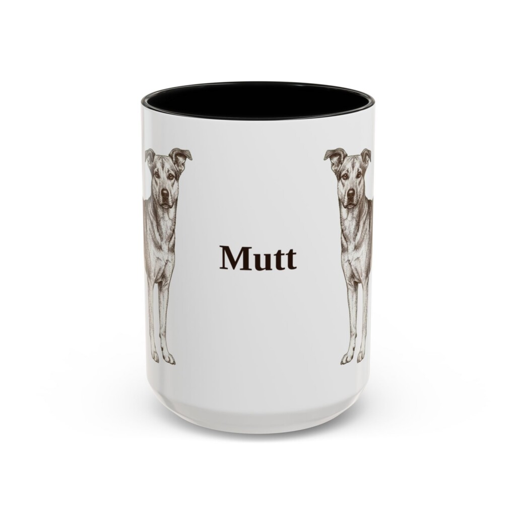 15oz Mutt Mug, Vintage Dog Portrait Coffee Mug, Dog Lover Gift