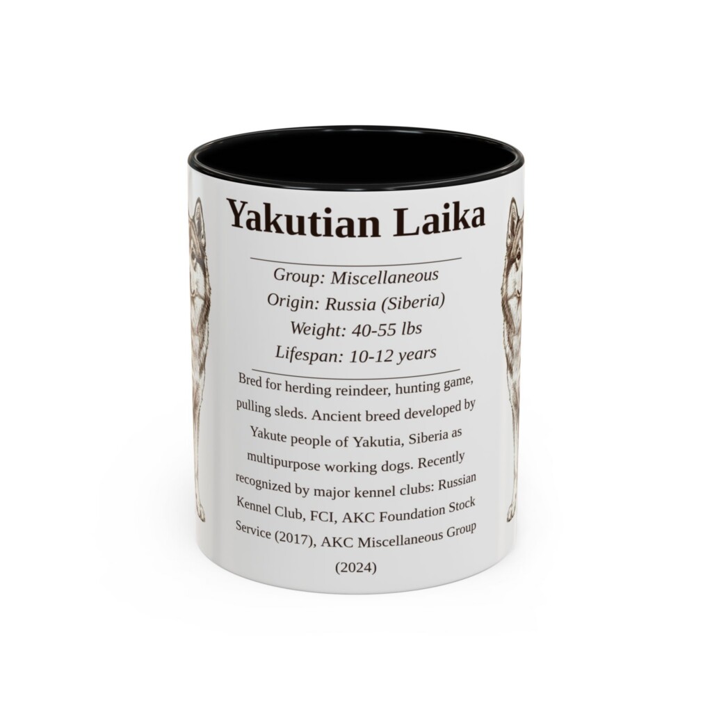 11oz Yakutian Laika Mug, Illustrated Dog Breed Facts Coffee Mug, Vintage Dog Keepsake Gift