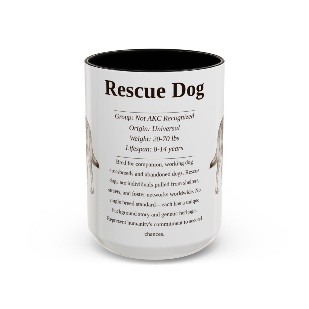 15oz Rescue Dog Mug, Illustrated Dog Breed Facts Coffee Mug, Vintage Dog Keepsake Gift