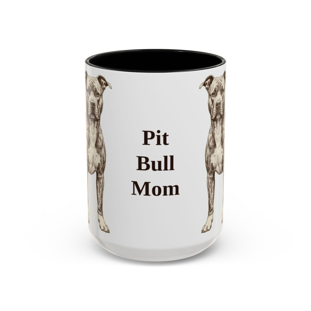 15oz Pit Bull Dog Mom Mug, Vintage Sketch Coffee Mug, Dog Mom Gift
