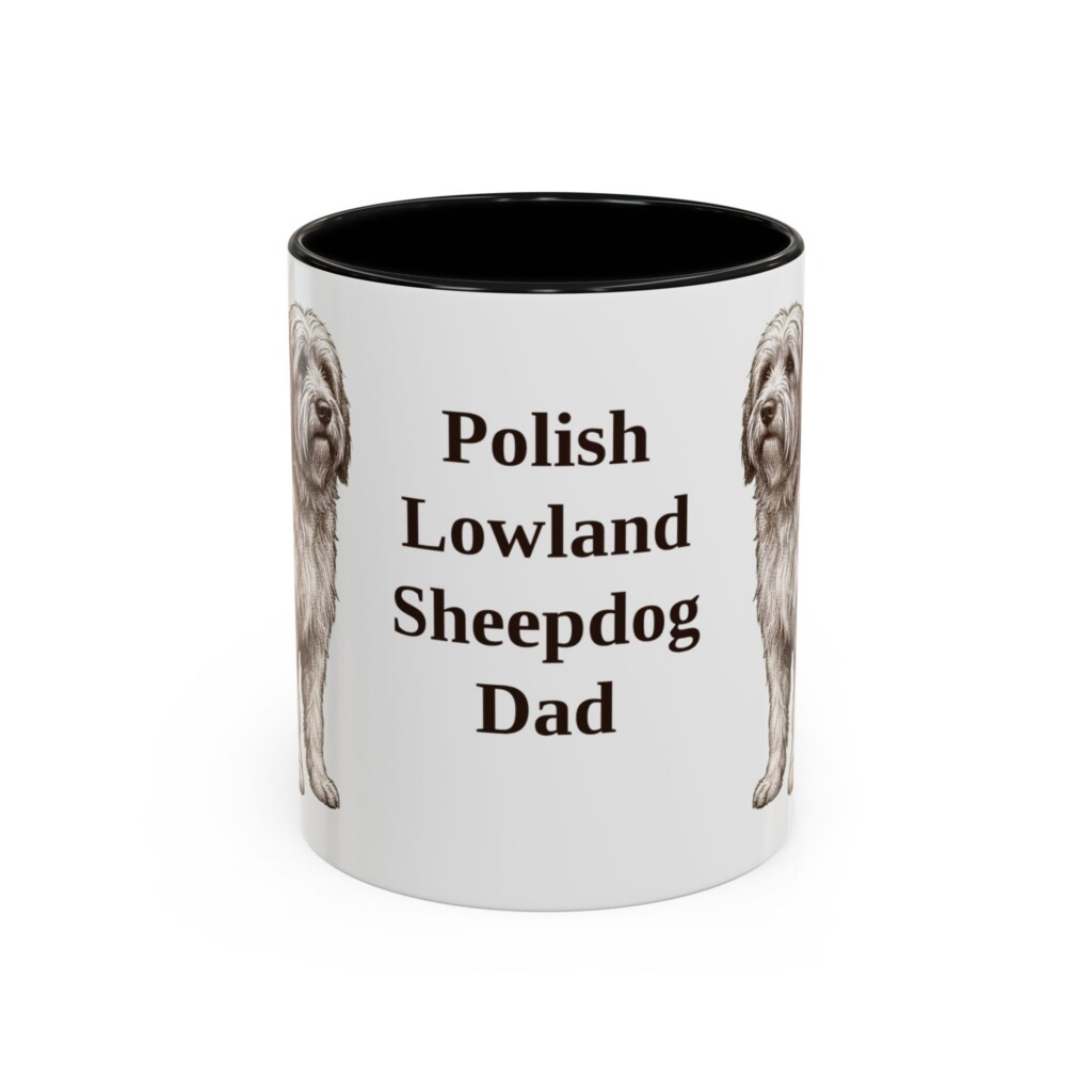 11oz Polish Lowland Sheepdog Dog Dad Mug, Vintage Sketch Coffee Mug, Dog Dad Gift