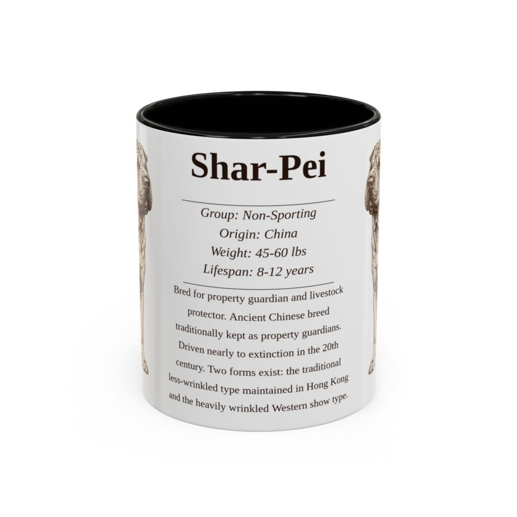 11oz Shar-Pei Mug, Illustrated Dog Breed Facts Coffee Mug, Vintage Dog Keepsake Gift