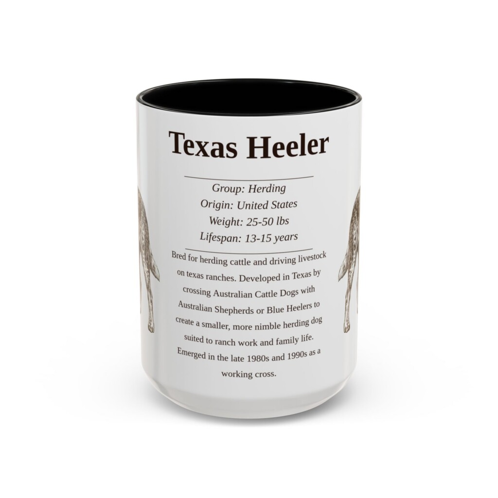 15oz Texas Heeler Mug, Illustrated Dog Breed Facts Coffee Mug, Vintage Dog Keepsake Gift