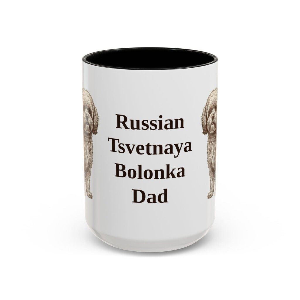 15oz Russian Tsvetnaya Bolonka Dog Dad Mug, Vintage Sketch Coffee Mug, Dog Dad Gift