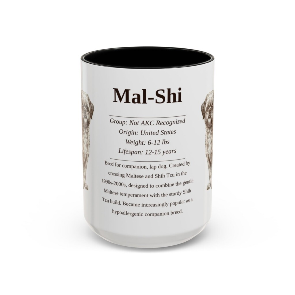 15oz Mal-Shi Mug, Illustrated Dog Breed Facts Coffee Mug, Vintage Dog Keepsake Gift
