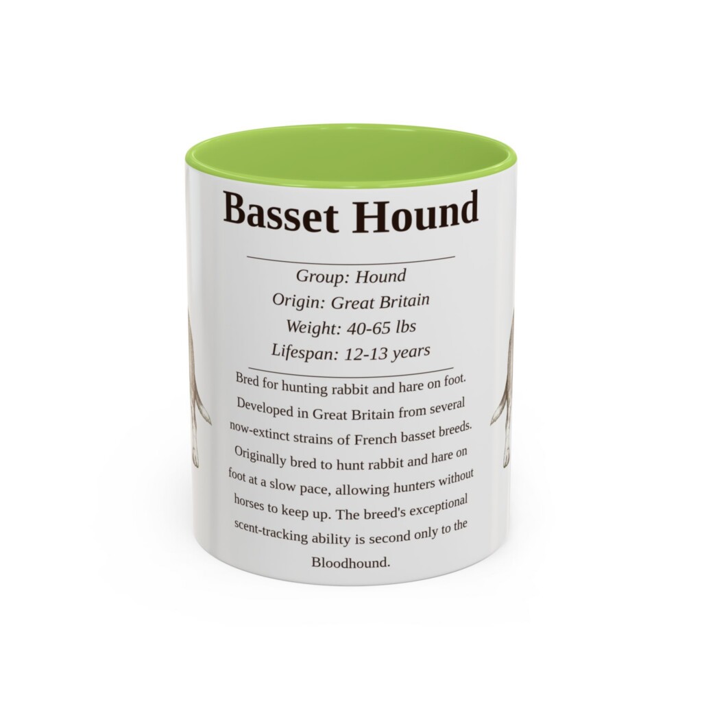 11oz Basset Hound Mug, Light Blue, front view