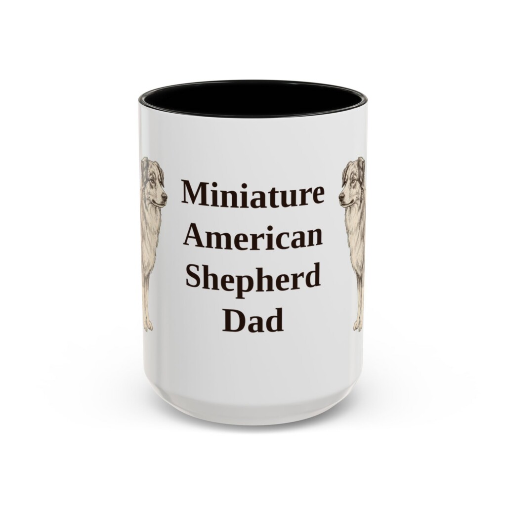 15oz Miniature American Shepherd Dog Dad Mug, Vintage Sketch Coffee Mug, Dog Dad Gift