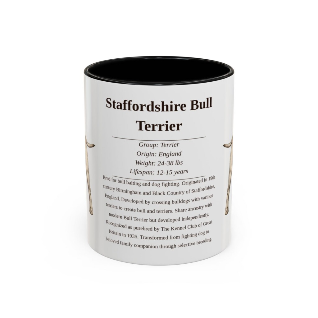 11oz Staffordshire Bull Terrier Mug, Illustrated Dog Breed Facts Coffee Mug, Vintage Dog Keepsake Gift