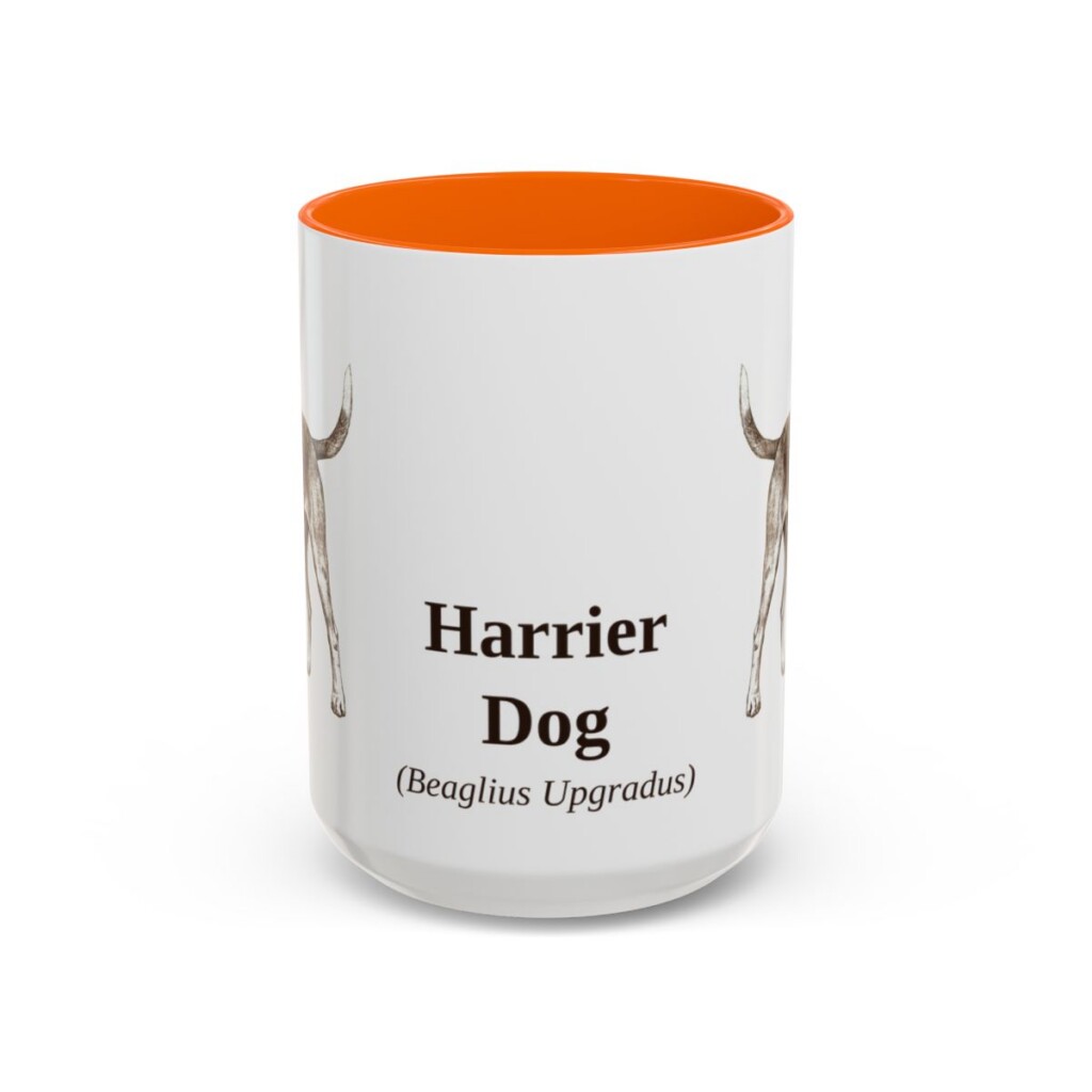 15oz Harrier Dog Latin Mug, Orange, front view