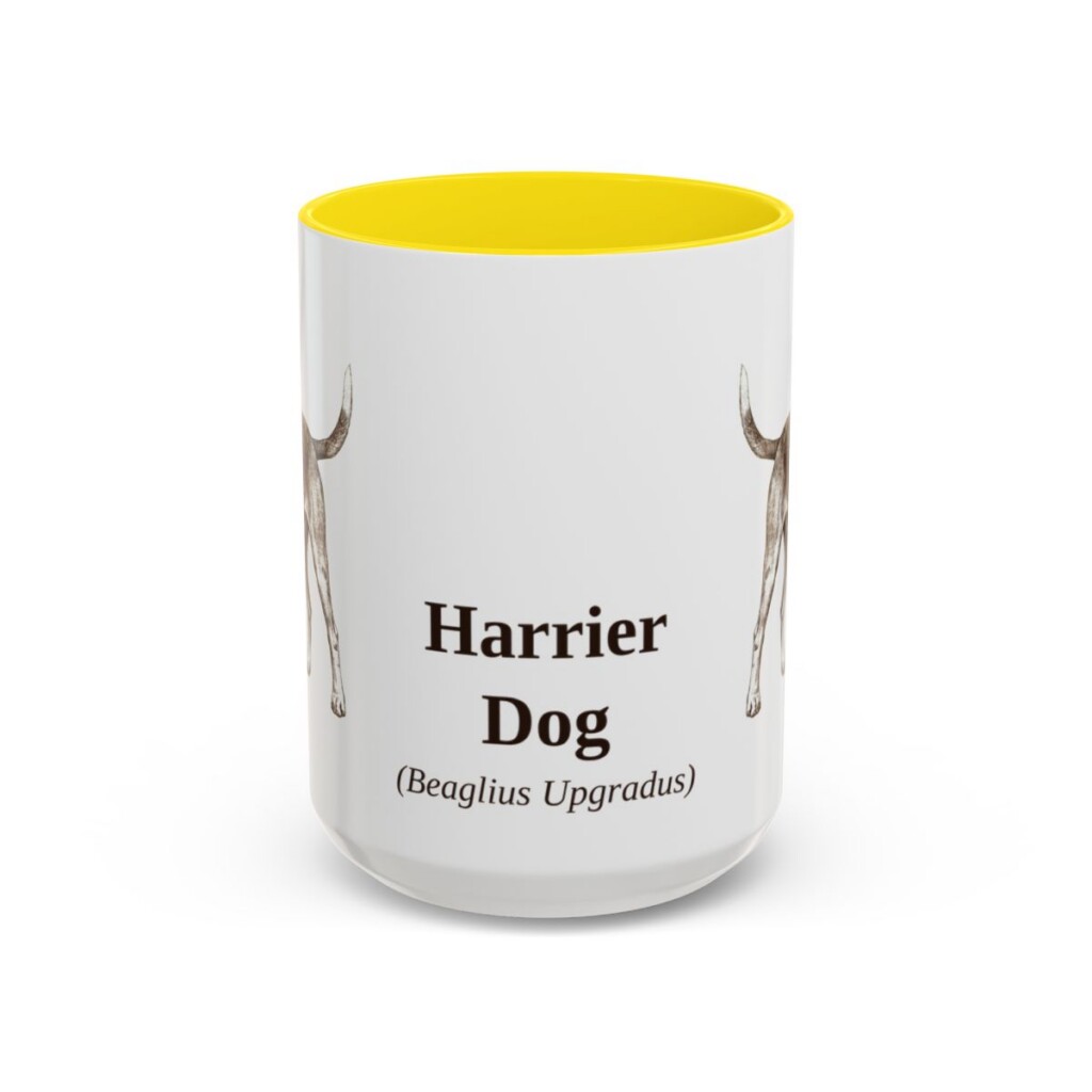 15oz Harrier Dog Latin Mug, Yellow, front view