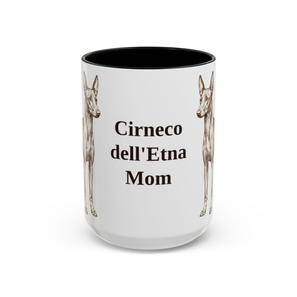 15oz Cirneco dell'Etna Dog Mom Mug, Black, front view