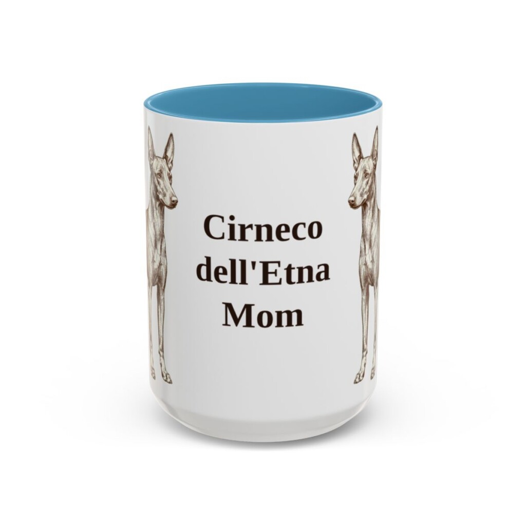 15oz Cirneco dell'Etna Dog Mom Mug, Light Blue, front view
