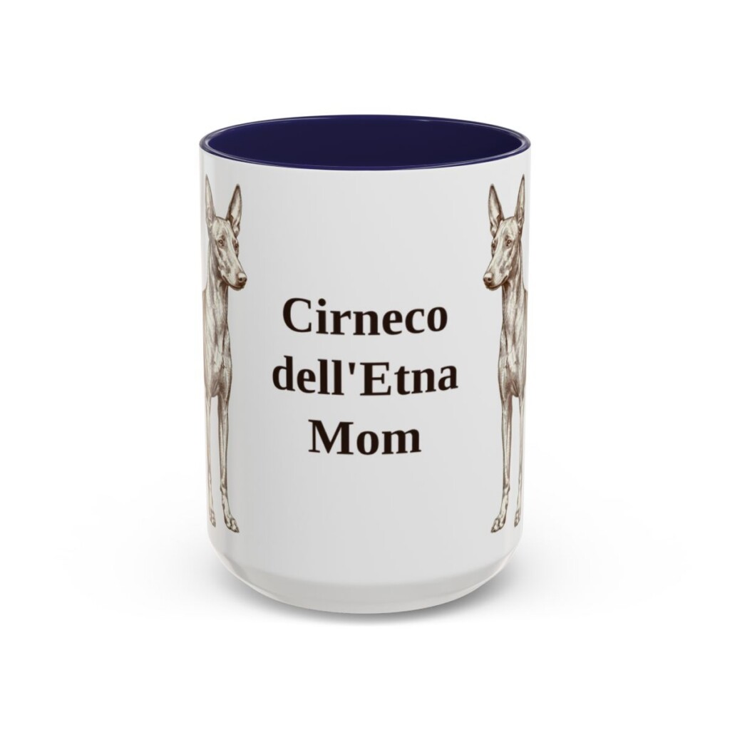 15oz Cirneco dell'Etna Dog Mom Mug, Navy, front view