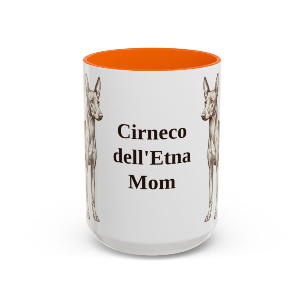 15oz Cirneco dell'Etna Dog Mom Mug, Orange, front view