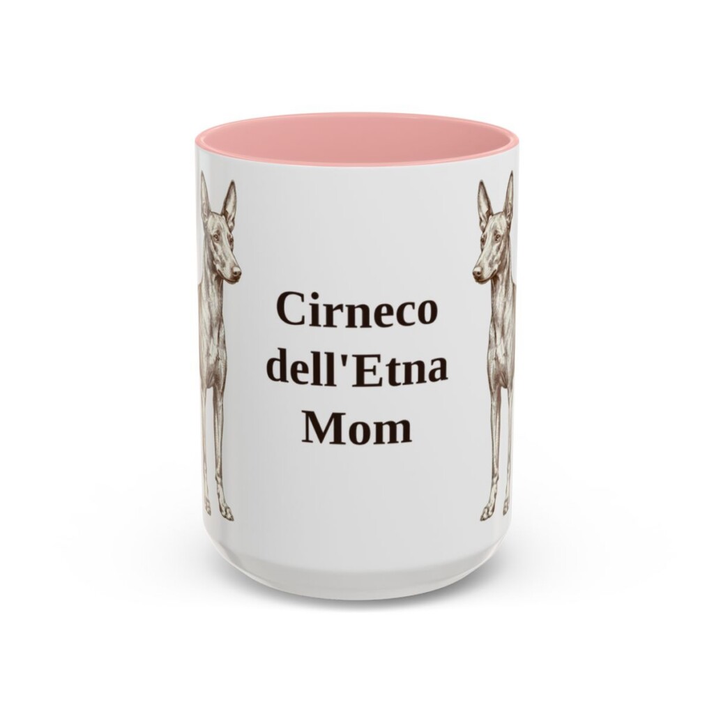 15oz Cirneco dell'Etna Dog Mom Mug, Pink, front view