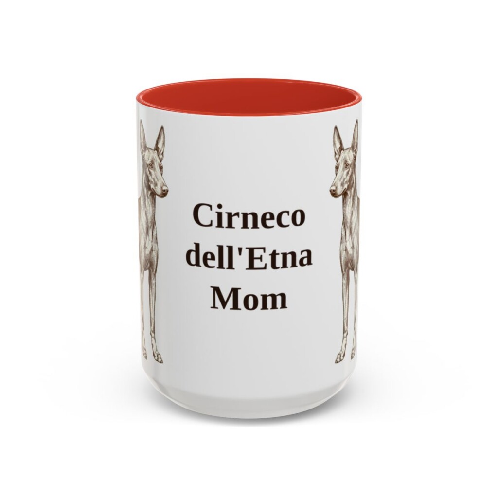15oz Cirneco dell'Etna Dog Mom Mug, Red, front view