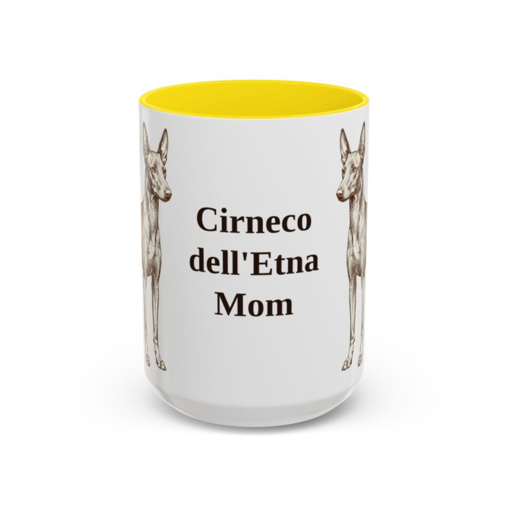 15oz Cirneco dell'Etna Dog Mom Mug, Yellow, front view