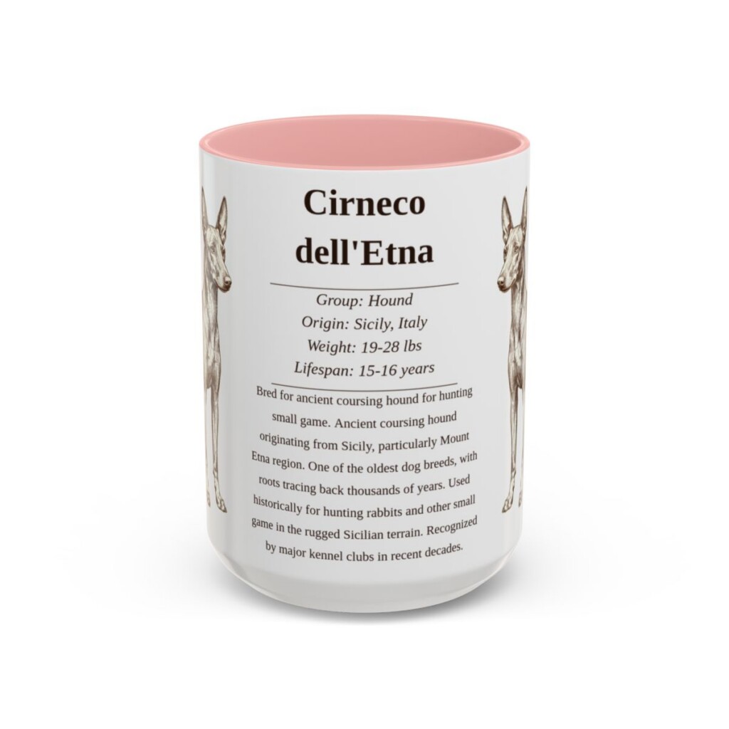 15oz Cirneco dell'Etna Mug, Pink, front view