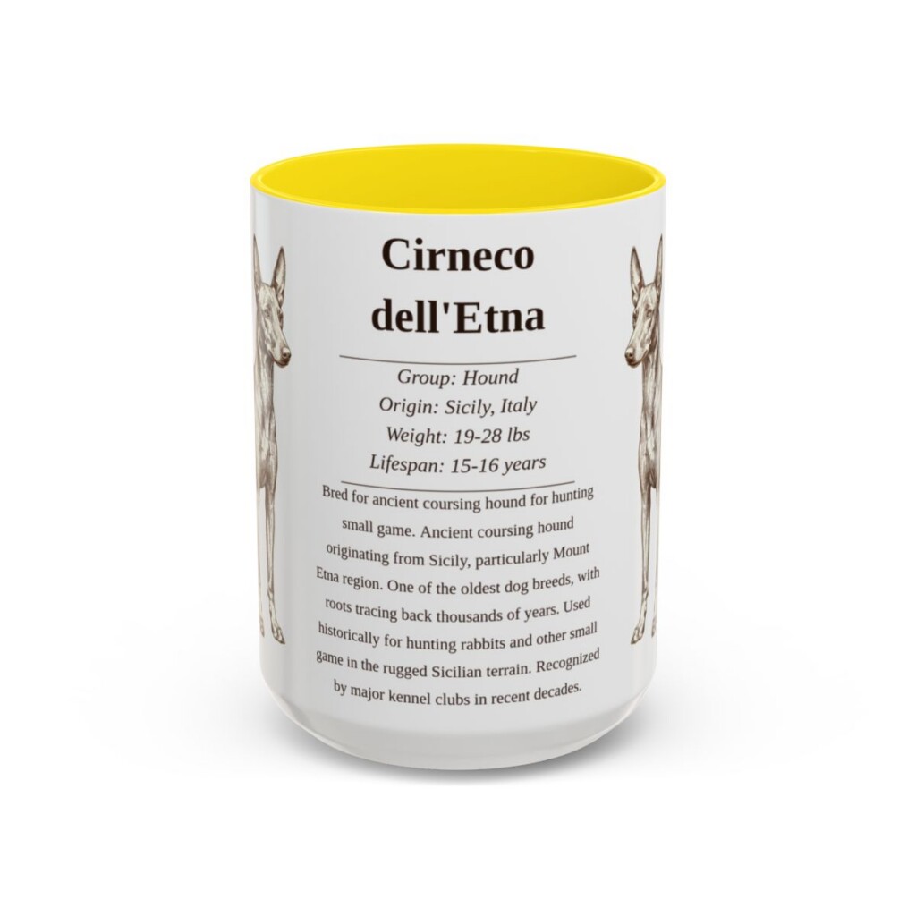 15oz Cirneco dell'Etna Mug, Yellow, front view