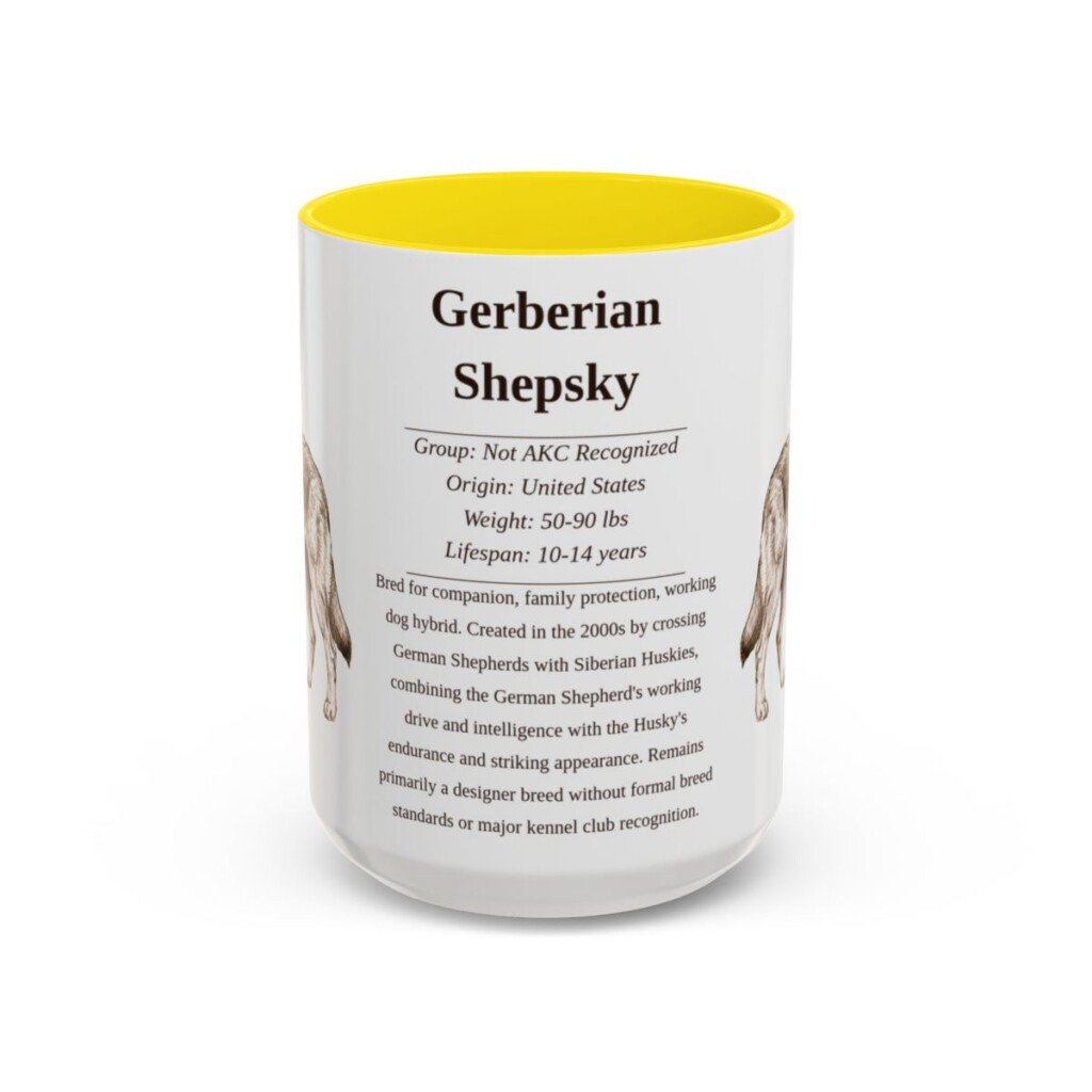 15oz Gerberian Shepsky Mug, Yellow, front view