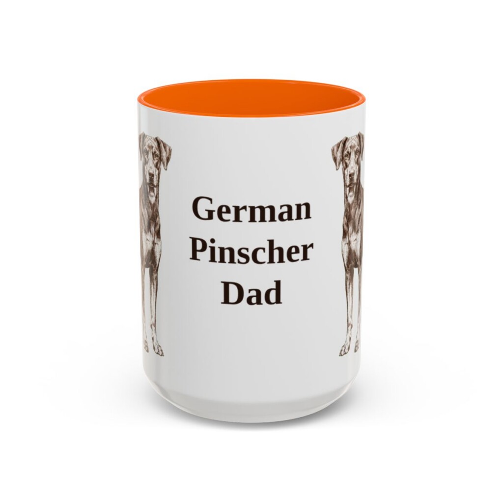15oz German Pinscher Dog Dad Mug, Orange, front view