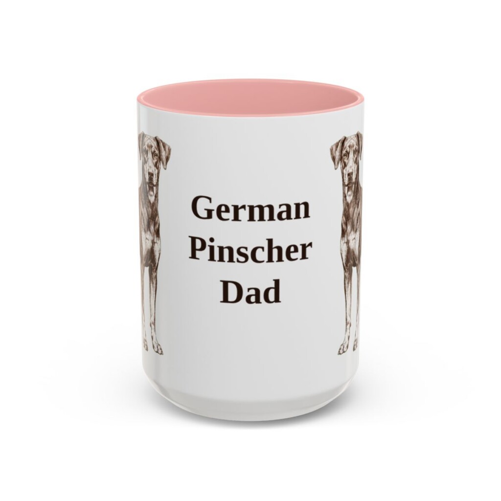 15oz German Pinscher Dog Dad Mug, Pink, front view