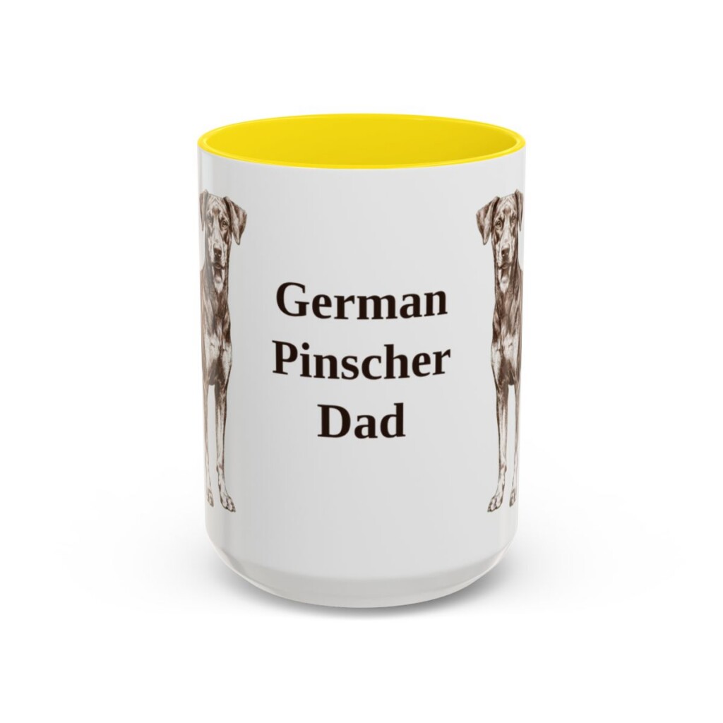 15oz German Pinscher Dog Dad Mug, Yellow, front view