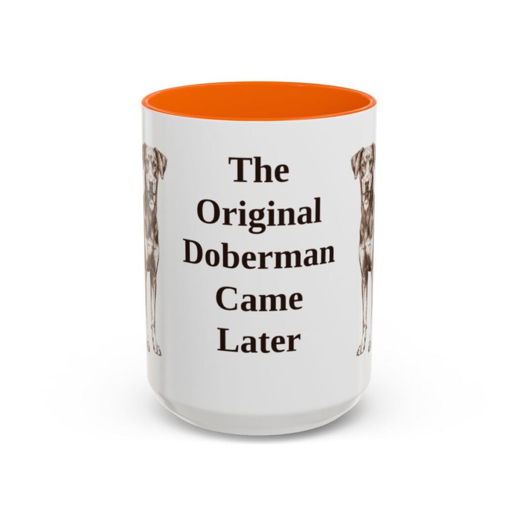 15oz Funny German Pinscher Mug, Orange, front view