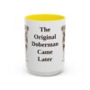 15oz Funny German Pinscher Mug, Yellow, front view